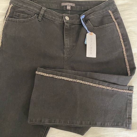 NWT Esprit black denim jeans with beading down the legs. - Picture 8 of 8
